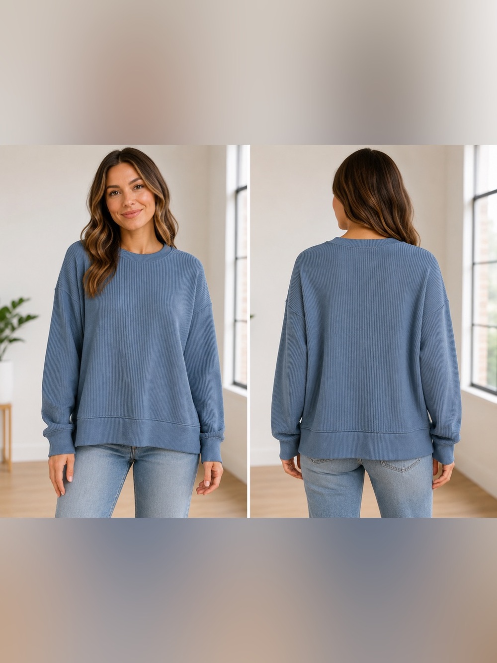 aerie Women’s Blue Oversized Ribbed Crewneck Sweater Size Medium